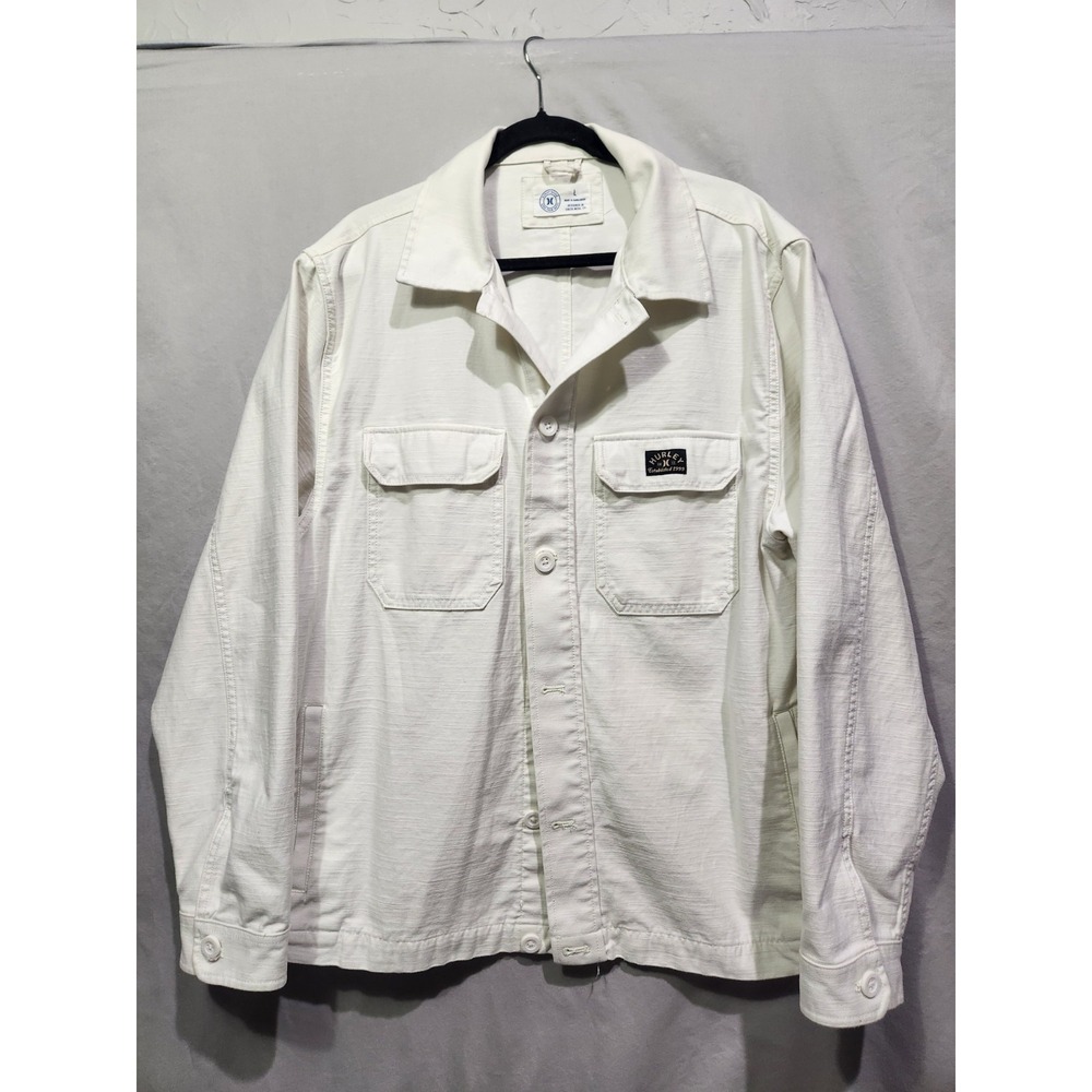 Hurley Canvas Button Down Chore Jacket Beige‎ Cream Pocketed Large